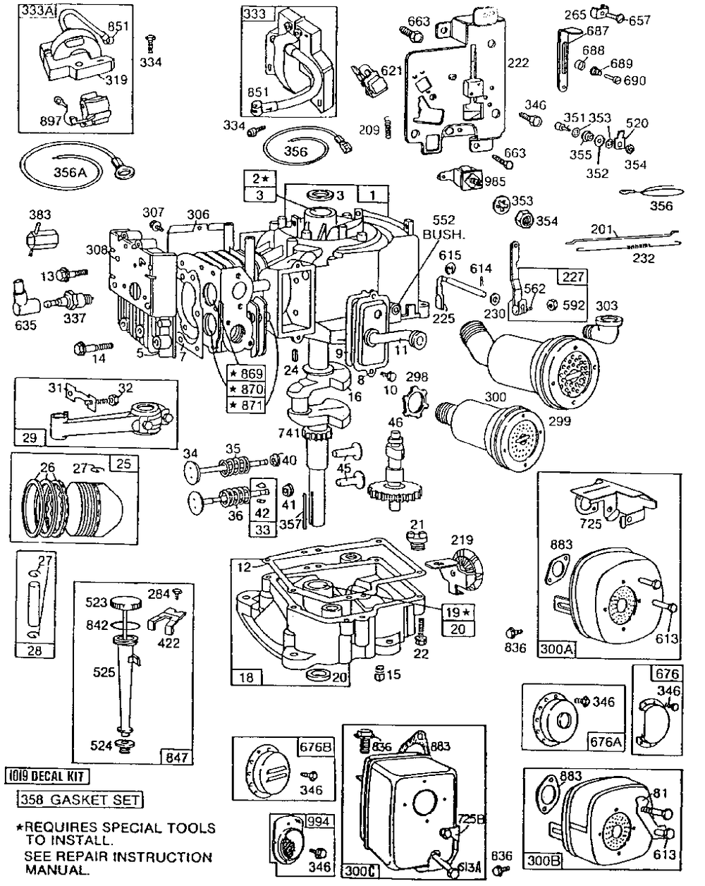 Cyl, Sump, Piston,oil Fill Diagram and Parts List for 190707-5853-XX  Briggs and Stratton Engine